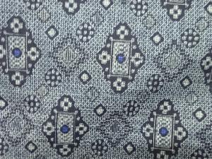 アンティーク　襷に抽象花模様織出し本場正藍泥染大島紬着物